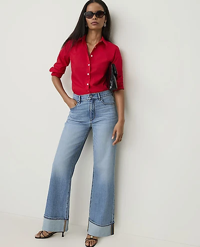 Ann Taylor The Cuffed Wide-Leg Jean Vintage Light Indigo Wash Women's