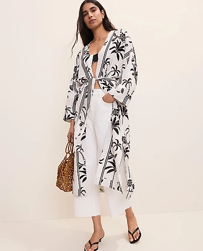 Ann Taylor Palm Tree Belted Kimono Winter White Women's