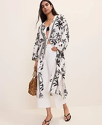 Ann Taylor Palm Tree Belted Kimono Winter White Women's
