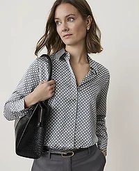 Ann Taylor Geo Satin Shirt Winter White-Cool Dusk Women's