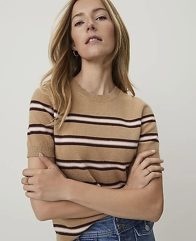 Ann Taylor Weekend Striped Sweater T-Shirt Size Small Camel Multi Women's