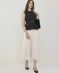 Ann Taylor Petite Pleated Crew Neck Midi Dress Black Women's
