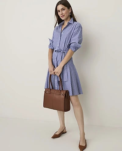 Ann Taylor Petite Striped Belted Collared Shirtdress Blue Stripe Women's
