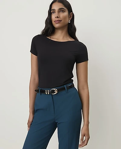 Ann Taylor Petite Scoop Neck Sleeve T-Shirt Black Women's