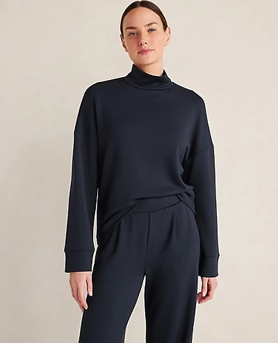Ann Taylor Haven Well Within Soft Knit Mock Neck Top Nightfall Blue Women's