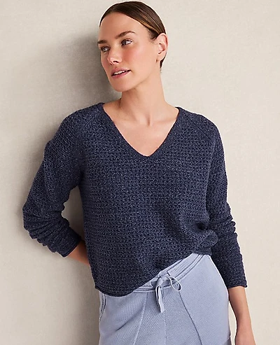 Ann Taylor Haven Well Within Merino Wool Blend V-Neck Sweater Soft Denim Blue Women's