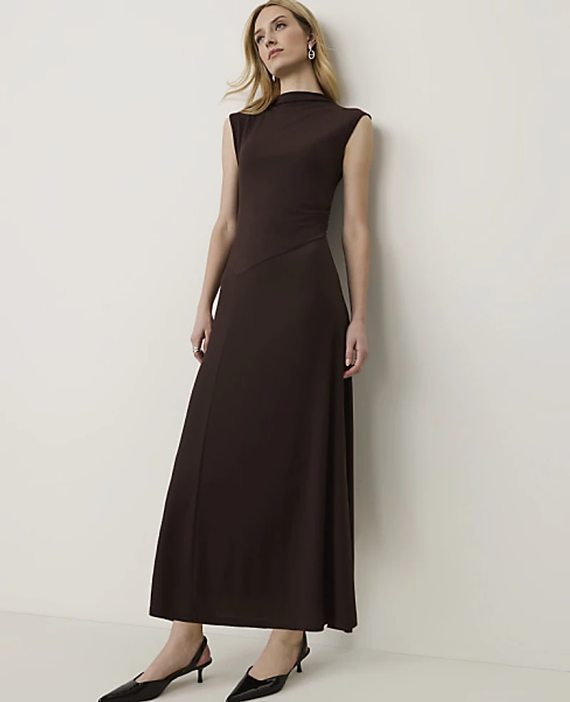 Ann Taylor Petite Mock Neck Midi Dress French Mocha Women's