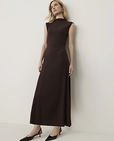 Ann Taylor Petite Mock Neck Midi Dress French Mocha Women's