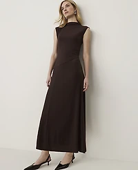 Ann Taylor Petite Mock Neck Midi Dress French Mocha Women's