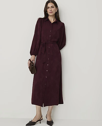 Ann Taylor Paisley Belted Midi Shirtdress Purest Plum Women's
