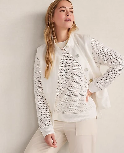 Ann Taylor Haven Well Within Cotton Linen Stitched Crewneck Ivory Women's