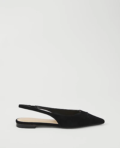 Ann Taylor Suede Hardware Cutout Slingback Flat Black Women's