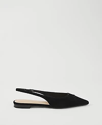 Ann Taylor Suede Hardware Cutout Slingback Flat Black Women's