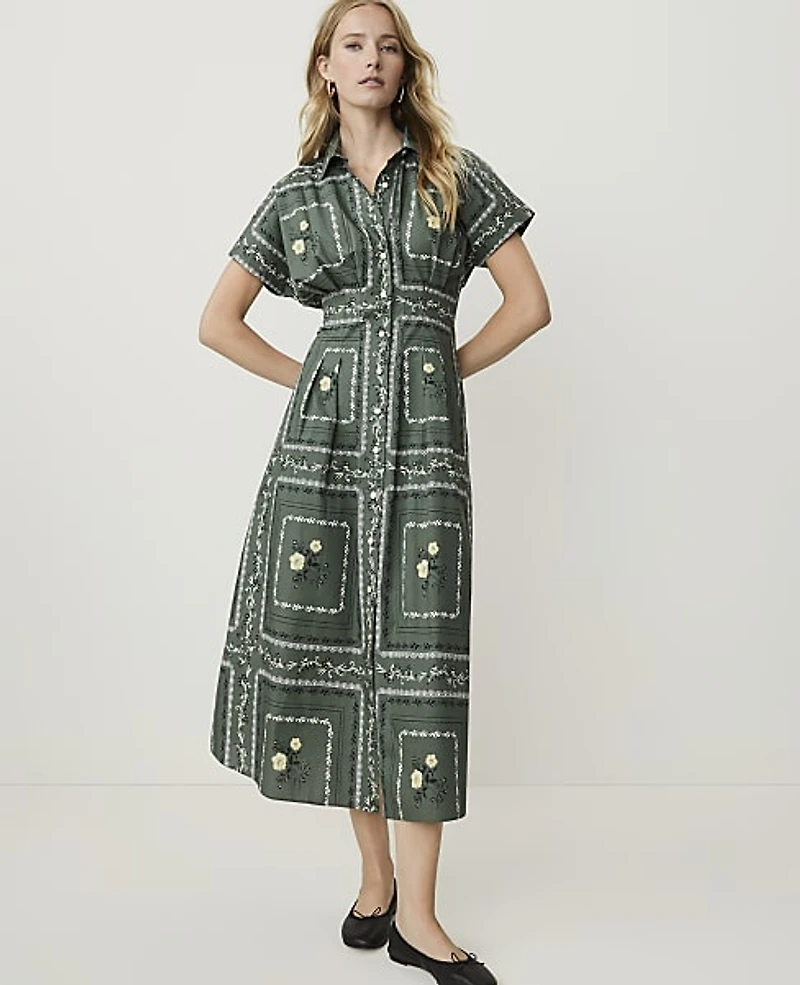 Ann Taylor Petite Weekend Floral Midi Shirtdress Winding Ivy Women's