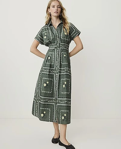 Ann Taylor Petite Weekend Floral Midi Shirtdress Winding Ivy Women's