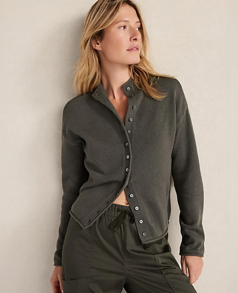 Ann Taylor Haven Well Within Organic Cotton Roll Neck Cardigan Deep Green Women's