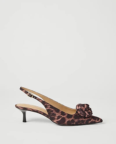 Ann Taylor Animal Print Rosette Slingback Pump Brown Multi Women's