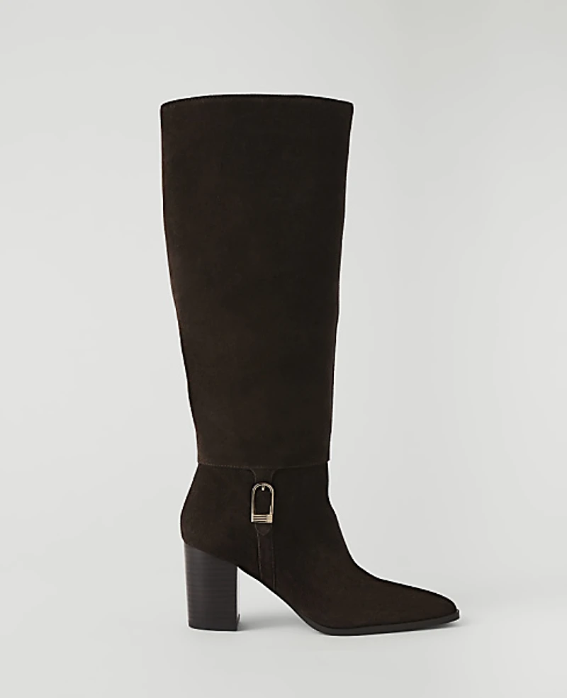 Ann Taylor Suede Block Heel Tall Boot Pure Chocolate Women's