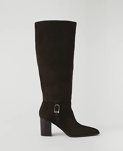 Ann Taylor Suede Block Heel Tall Boot Pure Chocolate Women's