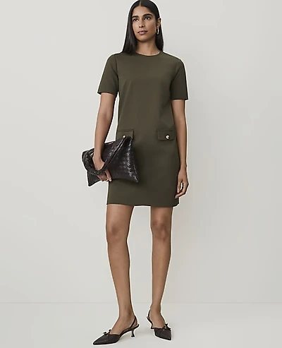 Ann Taylor Petite Button Pocket Shift Dress Caper Shadow Women's