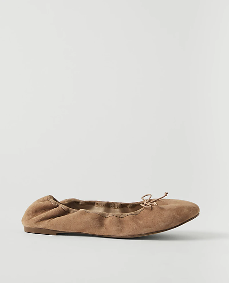 Ann Taylor Weekend Suede Bow Flat Sesame Women's