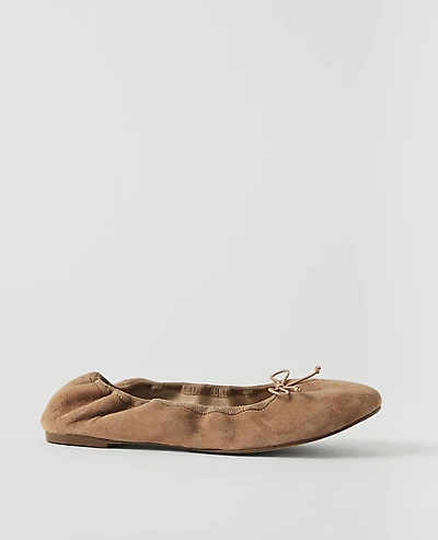 Ann Taylor Weekend Suede Bow Flat Sesame Women's
