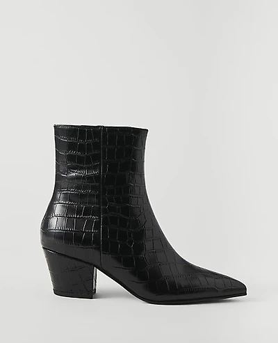 Ann Taylor Croco Tapered Heel Bootie Black Women's