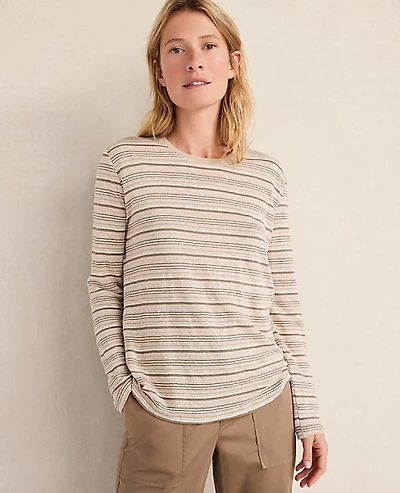 Ann Taylor Haven Well Within Linen Jersey Crewneck T-Shirt Chestnut Brown Women's