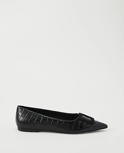 Ann Taylor Croco Buckle Flat Black Women's