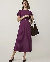Ann Taylor Petite Pleated Flare Midi Dress Purple Amaranth Women's