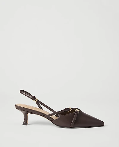 Ann Taylor Strappy Leather Slingback Pump Pure Chocolate Women's