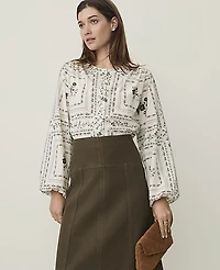 Ann Taylor Weekend Floral Blouson Sleeve Blouse Sea Pearl Women's