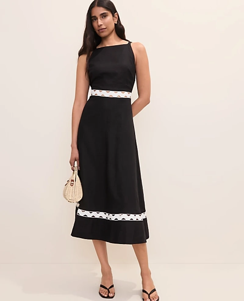 Ann Taylor Halter Midi Dress Linen Blend Black Women's