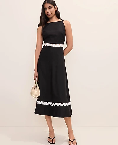 Ann Taylor Halter Midi Dress Linen Blend Black Women's