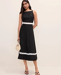Ann Taylor Halter Midi Dress Linen Blend Black Women's