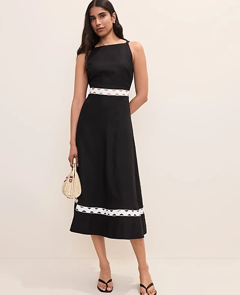 Ann Taylor Petite Halter Midi Dress Linen Blend Black Women's