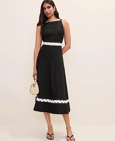 Ann Taylor Petite Halter Midi Dress Linen Blend Black Women's