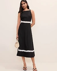 Ann Taylor Petite Halter Midi Dress Linen Blend Black Women's