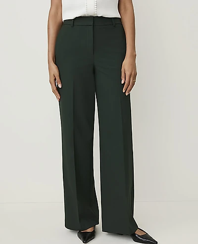 Ann Taylor The Petite Wide-Leg Pant Seasonless Stretch — Curvy Fit Dark Forest Green Women's