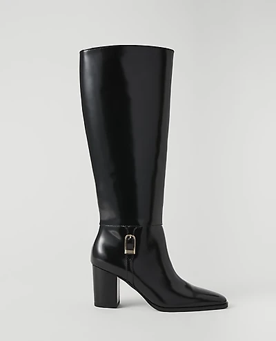 Ann Taylor Leather Block Heel Tall Boot Black Women's