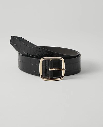 Ann Taylor Croco Square Buckle Belt Black Women's
