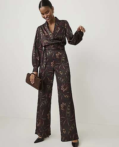 Ann Taylor The Paisley Side Zip Pant Satin Safari Foliage Women's