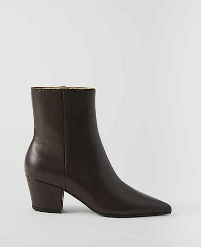 Ann Taylor Leather Tapered Heel Bootie Pure Chocolate Women's