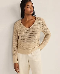 Ann Taylor Haven Well Within Textured Cotton V-Neck Sweater Farro Women's