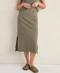 Ann Taylor Haven Well Within Organic Cotton Rib Knit Midi Skirt Vetiver Women's