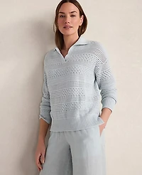 Ann Taylor Haven Well Within Cotton Mixed Stitch Johnny Collar Sweater Ice Blue Women's