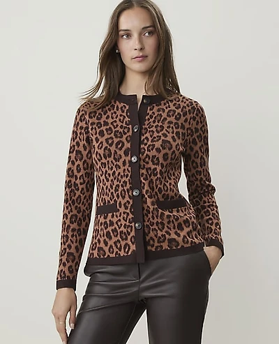 Ann Taylor Animal Print Jacquard Jacket Brown Women's
