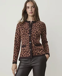 Ann Taylor Animal Print Jacquard Jacket Brown Women's