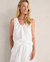 Ann Taylor Haven Well Within Linen U-Neck Tank Top White Women's