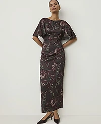 Ann Taylor Petite Paisley Boatneck Column Midi Dress Safari Foliage Women's